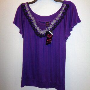 Wrapper Juniors Purple Short Sleeve Top Blouse NWT Size XL Style 69YS5490